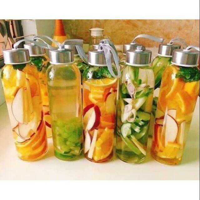 Chai thủy tinh đựng detox 500ml có quai