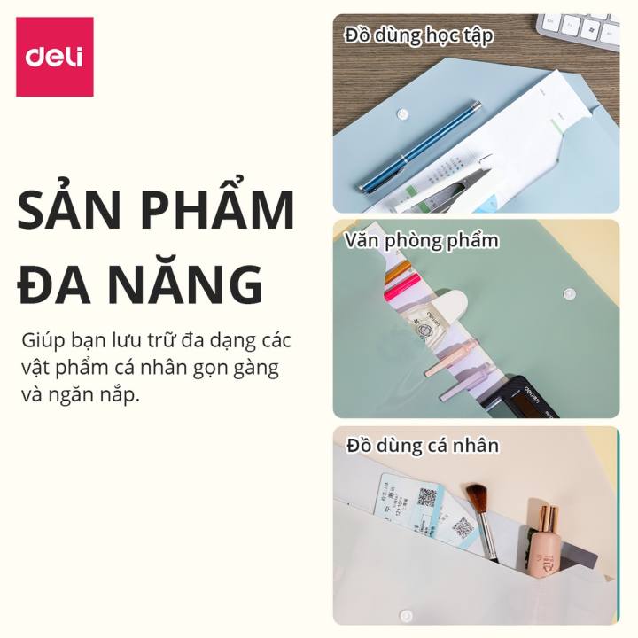 Túi file đựng tài liệu A4 Deli nhiều màu, my clear bag bìa đựng tài liệu văn phòng lưu trữ hồ sơ giấy tờ PP301 - Hình ảnh 5