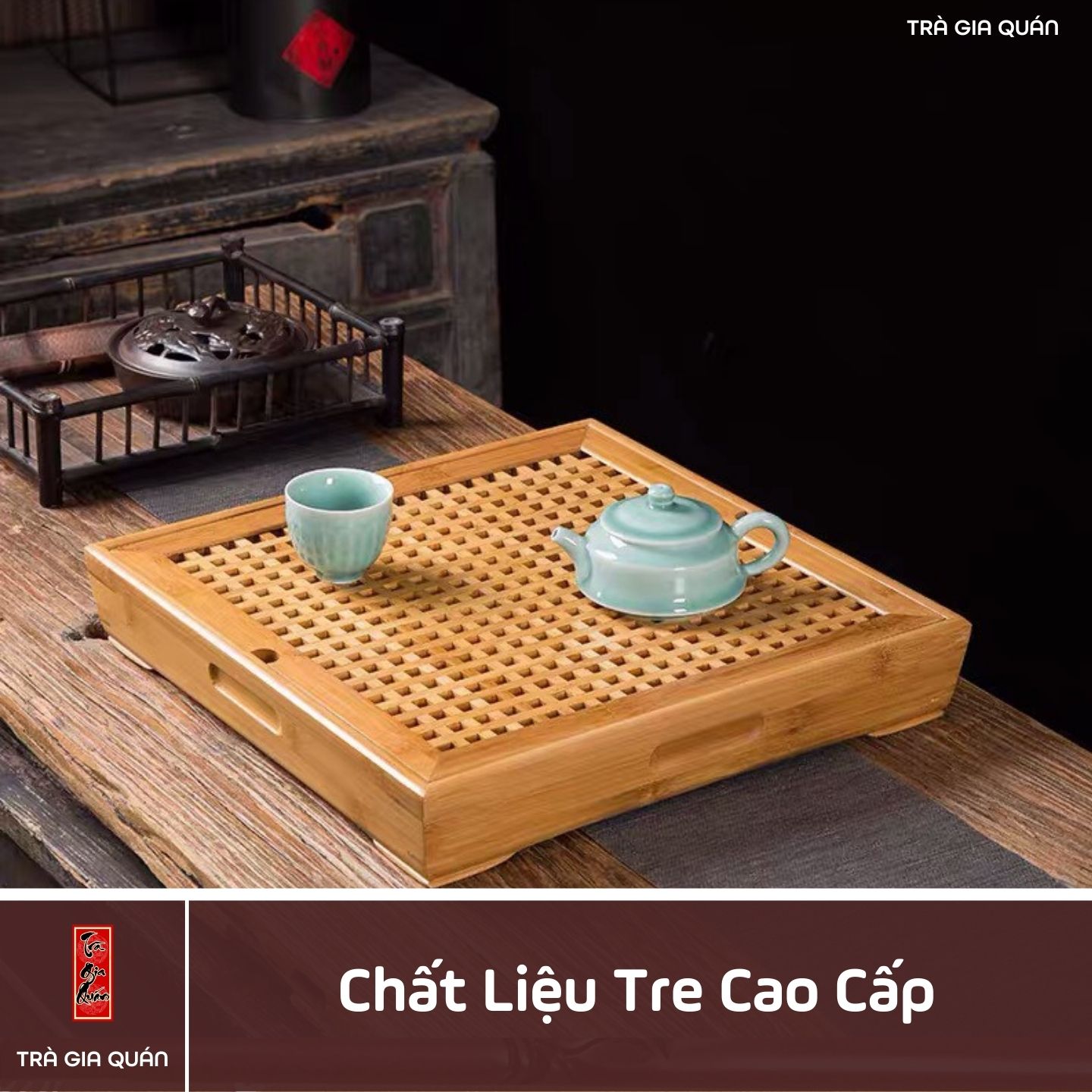 Khay Trà Tre Cao Cấp Vuông KT 07