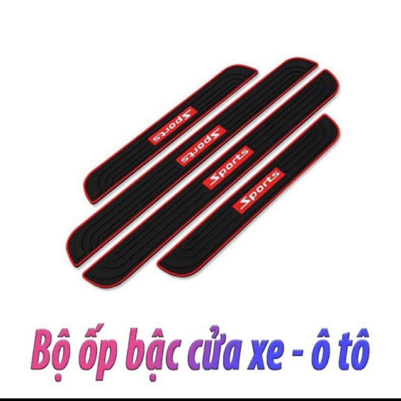 Bộ 4 Miếng Nẹp Bước Chân Bằng Cao Su Chống Trơn Trượt - Miếng Dán Chống Trầy Xước Bậc Cửa Lên Xuống Ô Tô Logo Sport