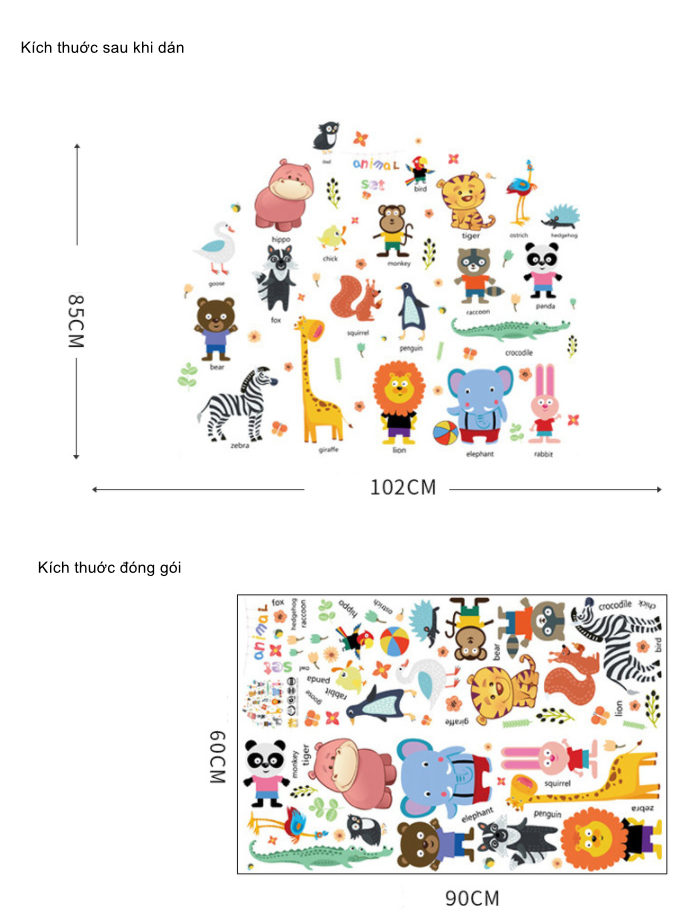 [HCM]Decal dán tường trang trí - THÚ TIẾNG ANH MẪU MỚI