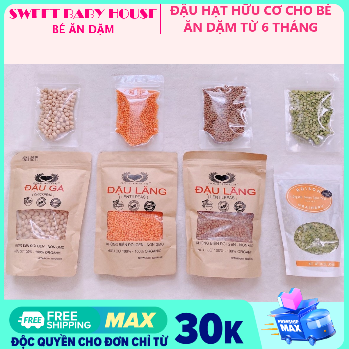 [HCM]Đậu hà lan hữu cơ Edison organic dinh dưỡng 90g ăn dặm cho bé từ 6 tháng tuổi. Date 12/2024 - Sweet Baby House