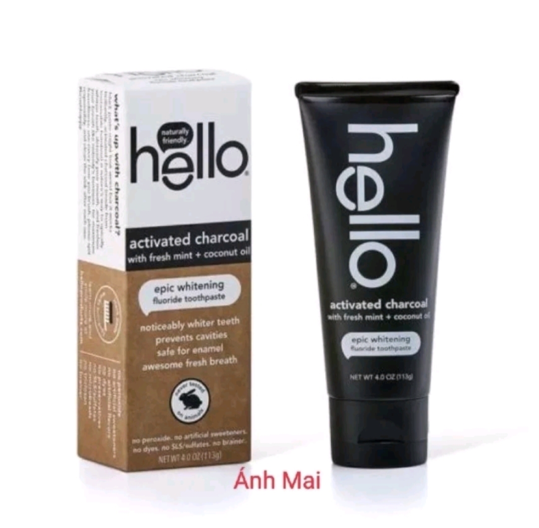 (Date 01/2025) Kem Đánh Răng Than Hoạt Tính Hello – Activated Charcoal Epic Whitening (113g)
