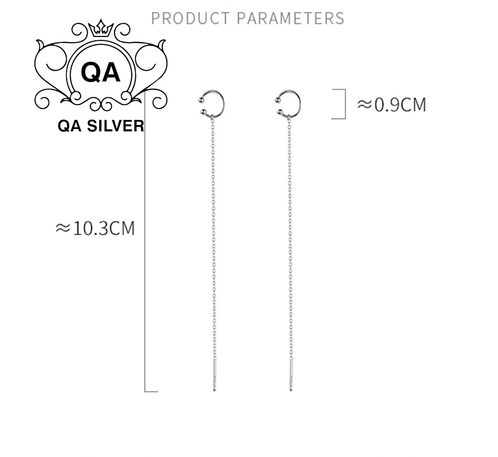 Khuyên tai bạc kẹp vành chữ C bi phối dây xích bông tai dài S925 EARCUFF QA Silver Earrings EA190502