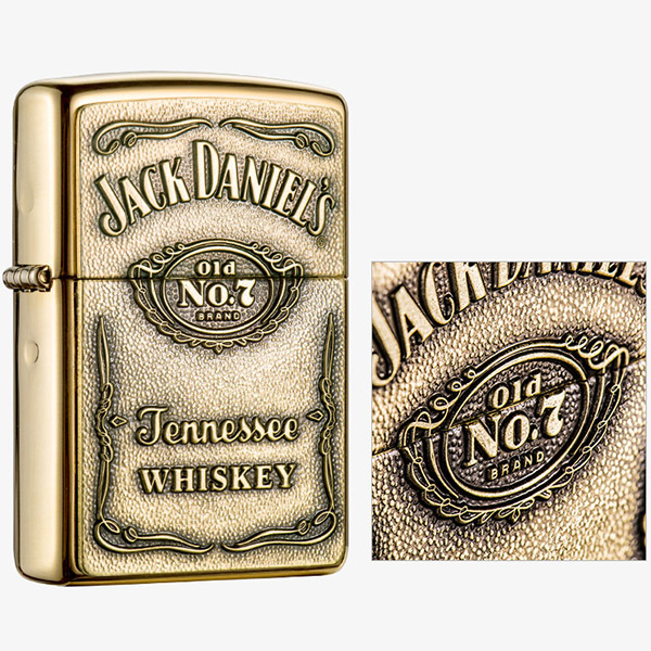 Hộp Quẹt Bật Lửa Zippo Jack Daniel's Label Brass Emblem Pocket Lighter (Vàng)