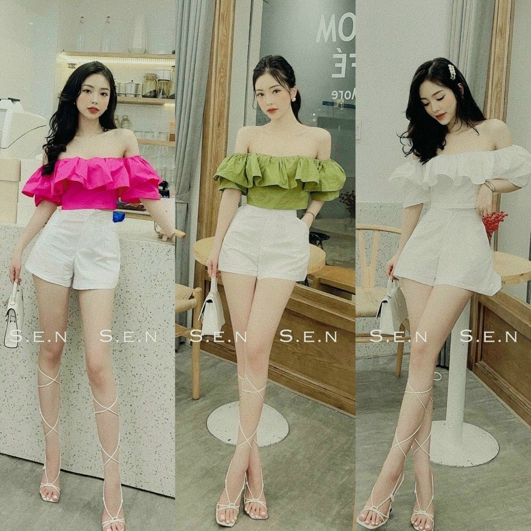 Áo Trễ Vai Croptop Tay Ngắn PINKSTORE29 A5376