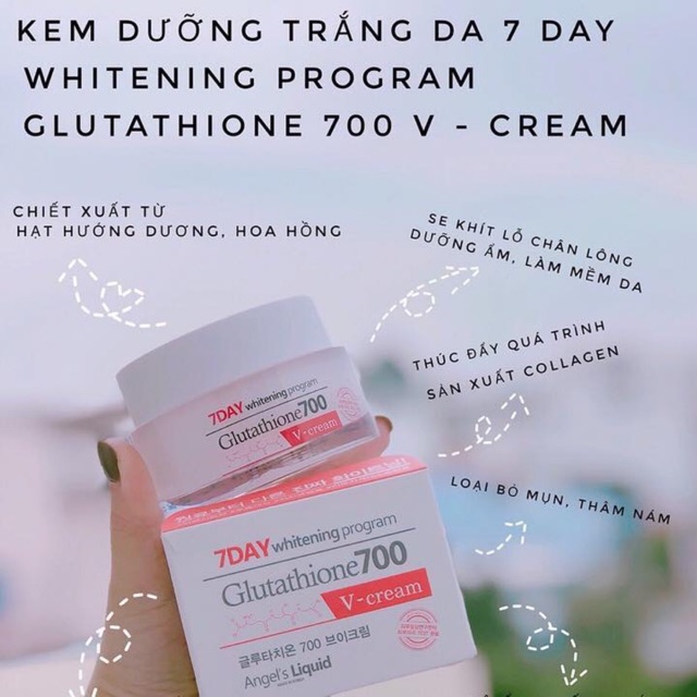 Kem dưỡng trắng da 7day whitening program glutathione 700 v-ampe