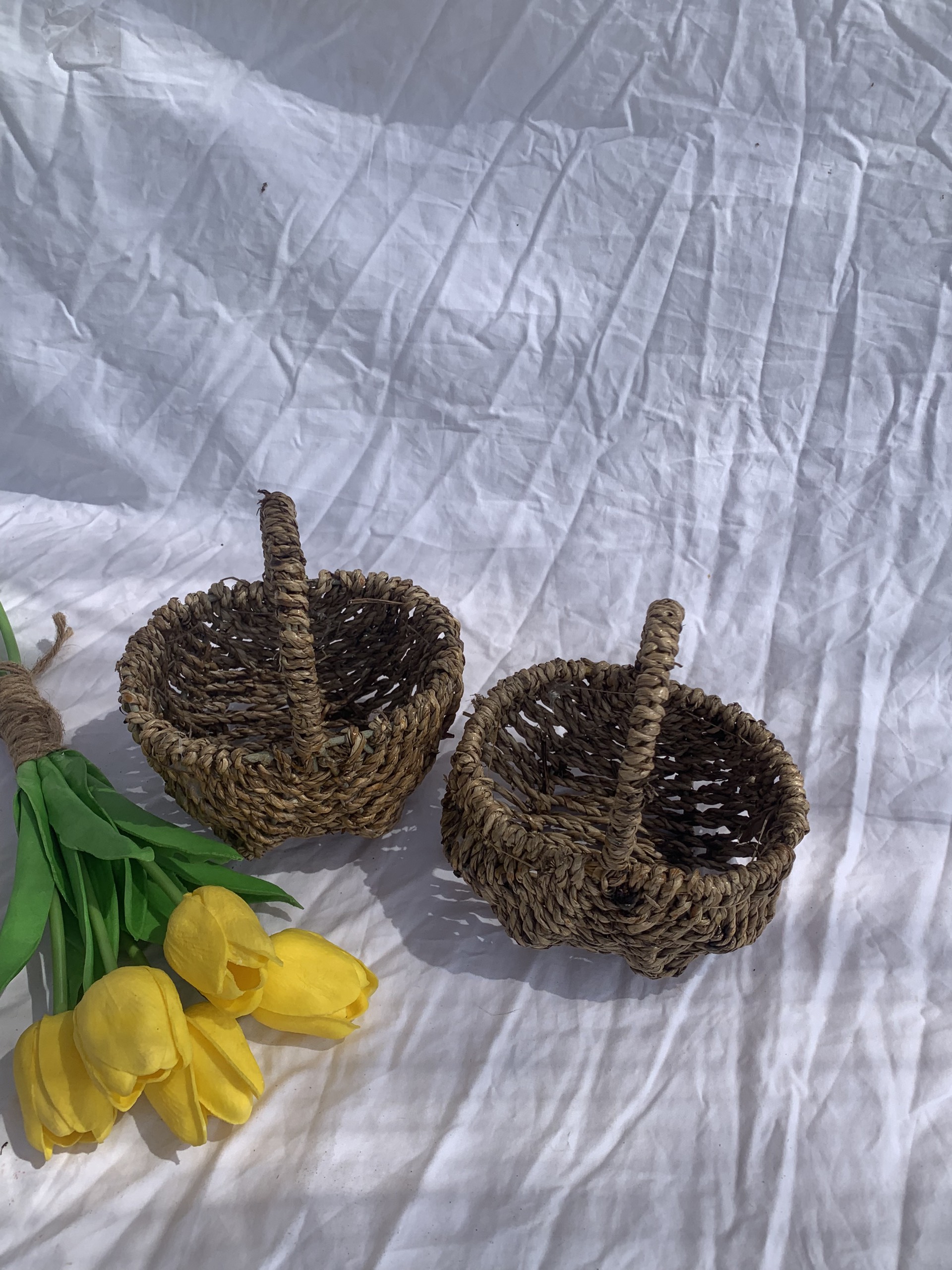 Giỏ cói Mini decor studio, đựng chậu hoa nhỏ trang trí