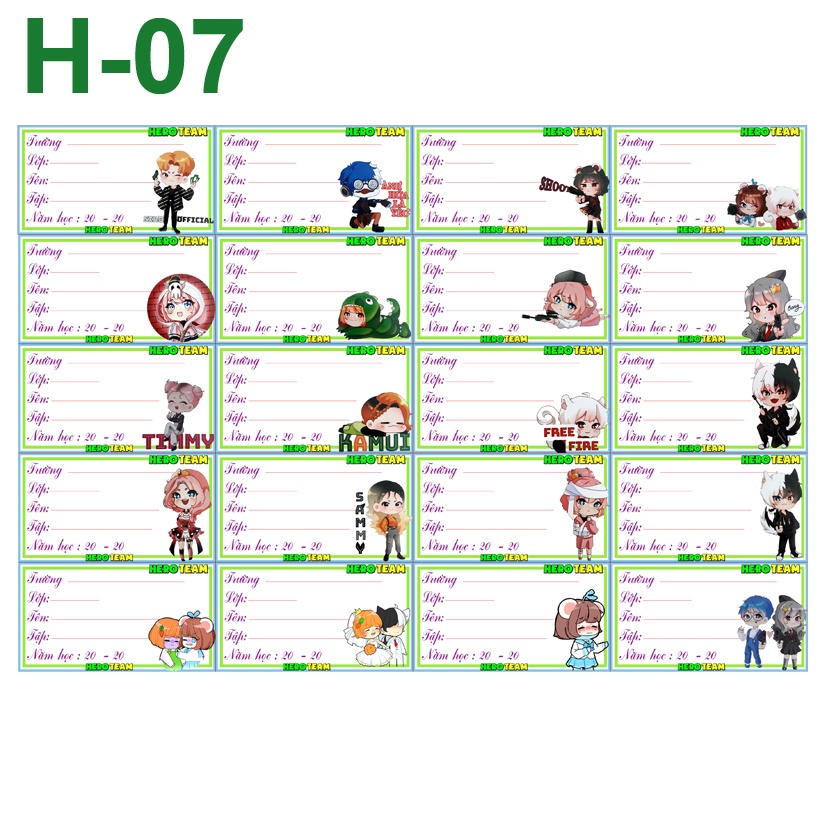 Nhãn vở Hero Team (1 set 20 nhãn vở)