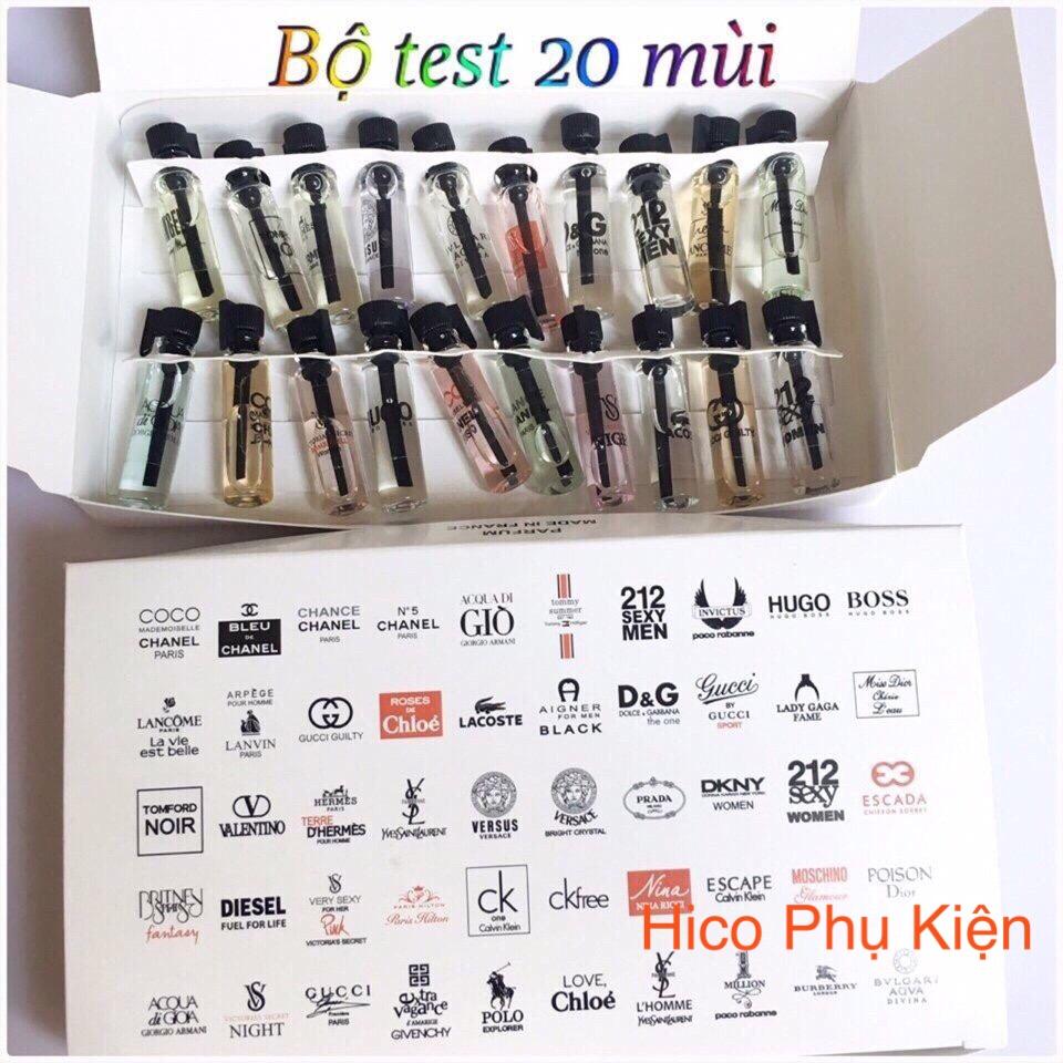 BỘ TEST NƯỚC HOA MINI 20 MÙI HÀNG CHUẨN PHÁP(HỘP TRẮNG) - BỘ 20 LỌ NƯỚC HOA - SET 20 LỌ NƯỚC HOA MINI