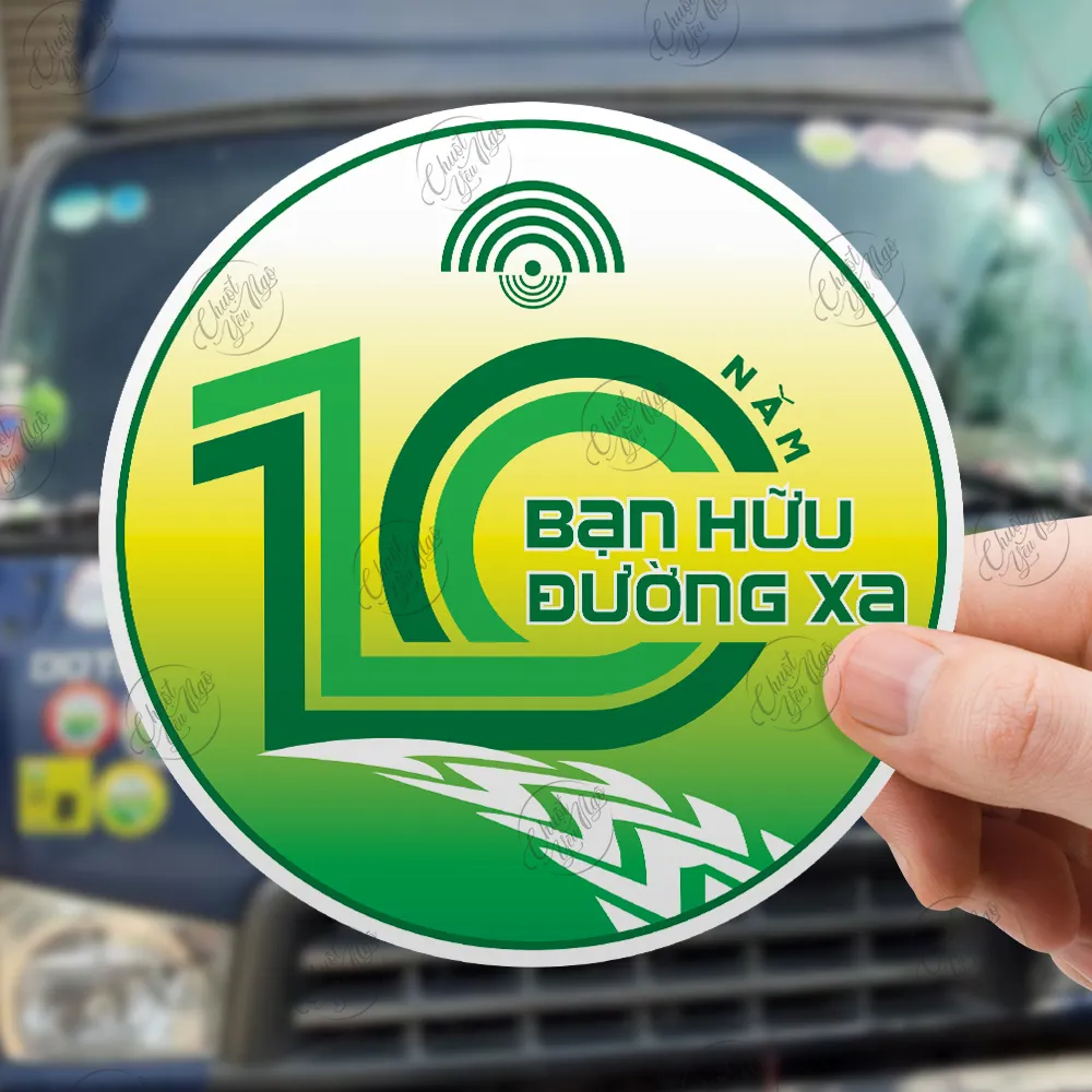 Combo logo 10 Năm Bạn Hữu Đường Xa sticker hình dán ô tô an toàn giao thông