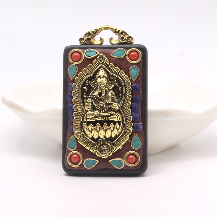Mặt dây chuyền thần voi ganesha bằng gỗ mun tặng kèm dâ