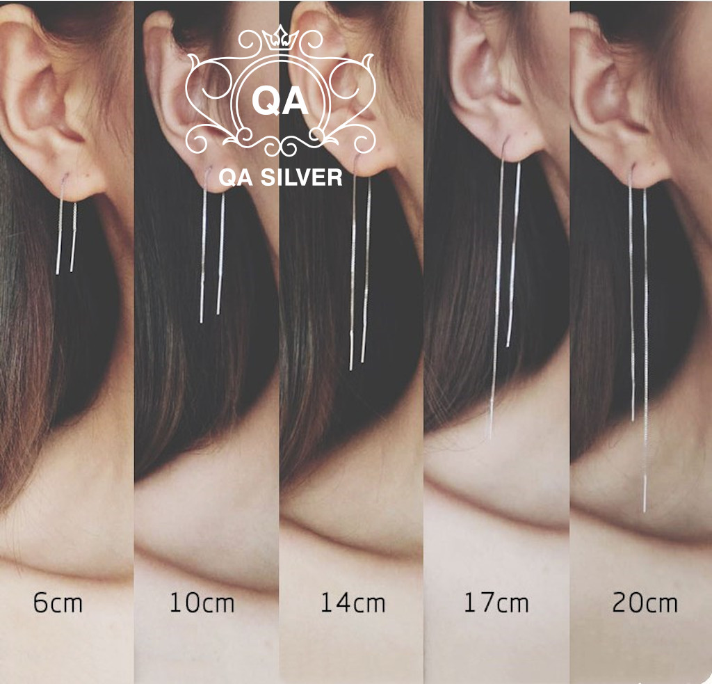 Khuyên tai bạc 925 dài sợi mảnh lụa bông nữ tua tối giản S925 CHAIN QA SILVER Earrings EA190815