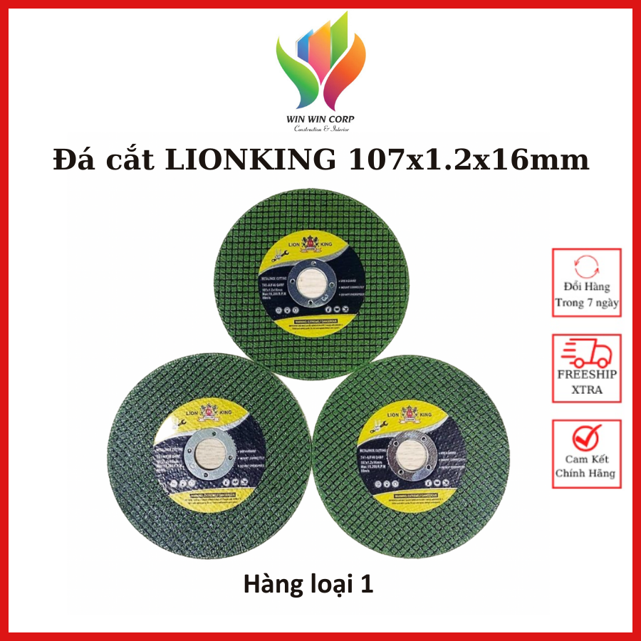 Đá cắt kim loại, cắt sắt, cắt nhôm thép hiêu lionking 107x1.2x16mm màu xanh, đỏ loại 1