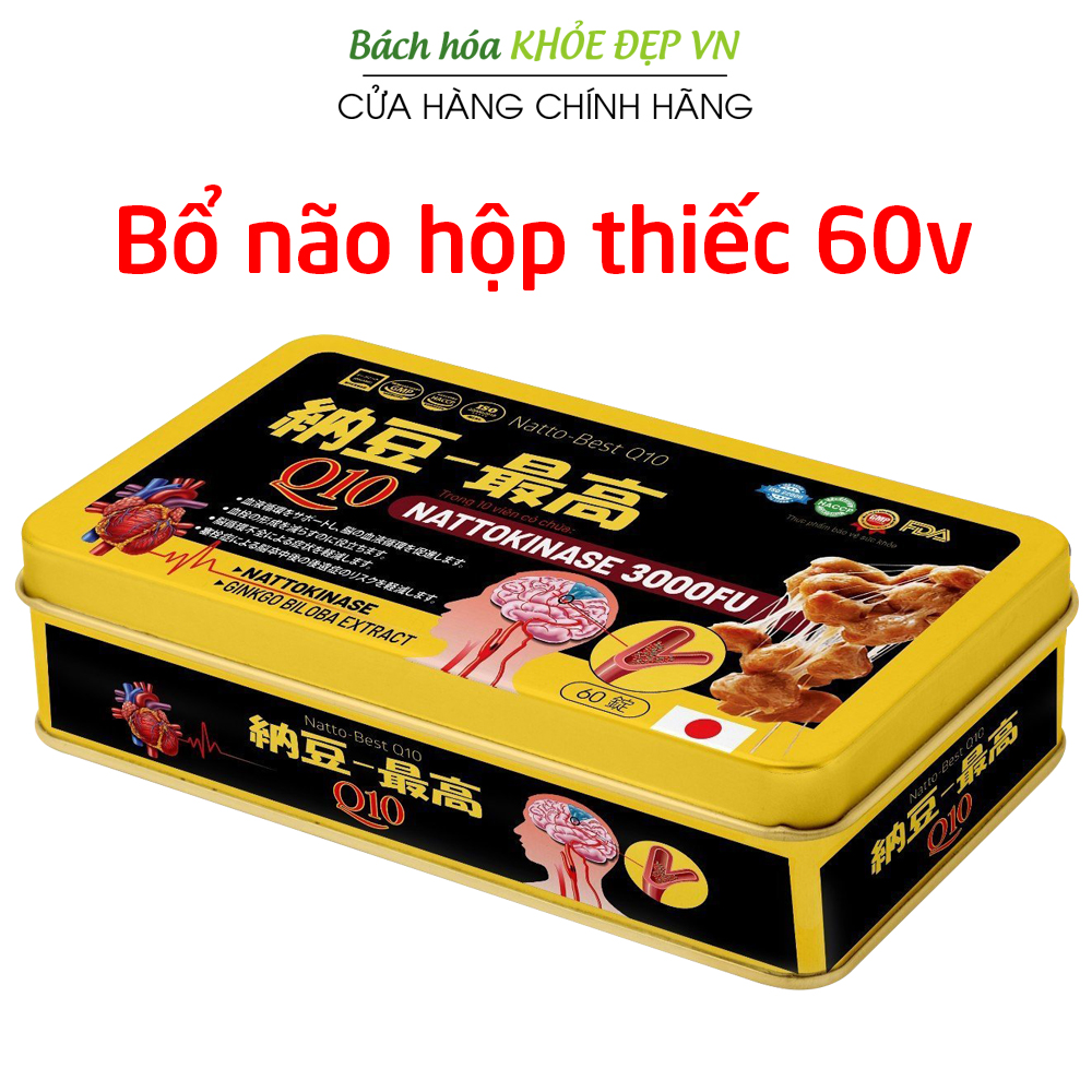 Viên uống bổ não Nattokinase Q10 ginkgo biloba giúp hoạt huyết, tăng tuần hoàn máu - 60 viên
