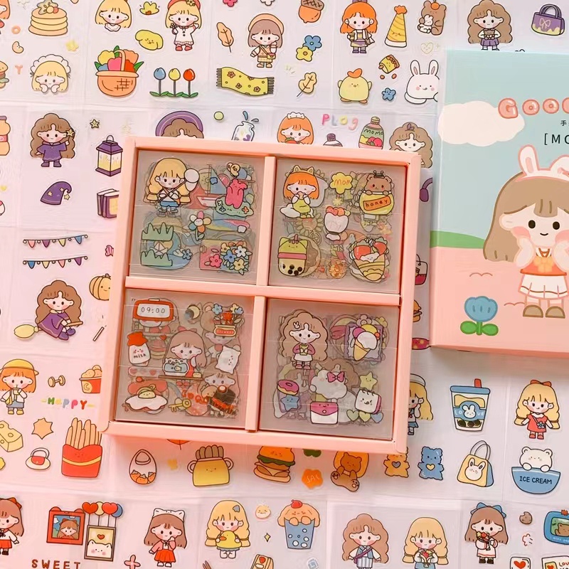 Hình dán sticker gấu siêu siêu cute vẽ nhiều hình khác nhau trang trí sổ tay, máy tính,góc học tập - LUMBLEY