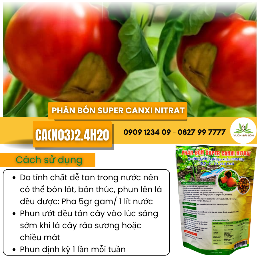 Phân bón Super Canxi Nitrat 500gr – Ca(NO3)2.4H2O (Nhập khẩu Haifa – Israel) (Vườn Sài Gòn - Vuon Sai Gon)
