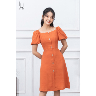 Váy Công Sở Thiết Kế LUPERI Tay Bồng Cổ Vuông Thanh Lịch thumbnail