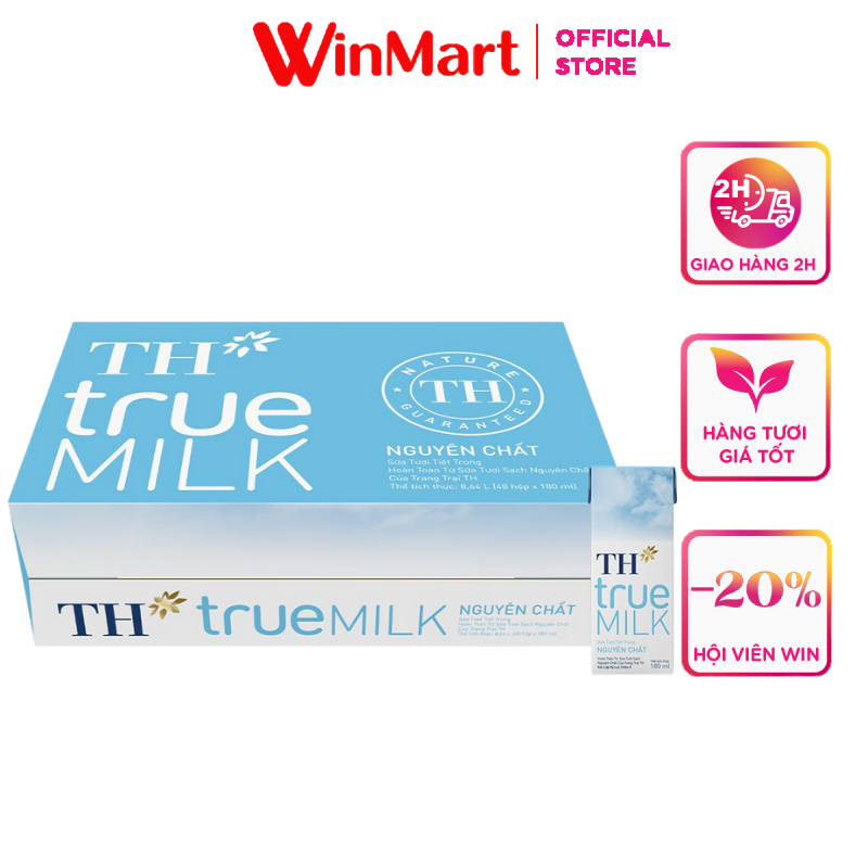 [Siêu thị WinMart] - Thùng 48 hộp sữa tươi tiệt trùng TH True Milk nguyên chất 180ml