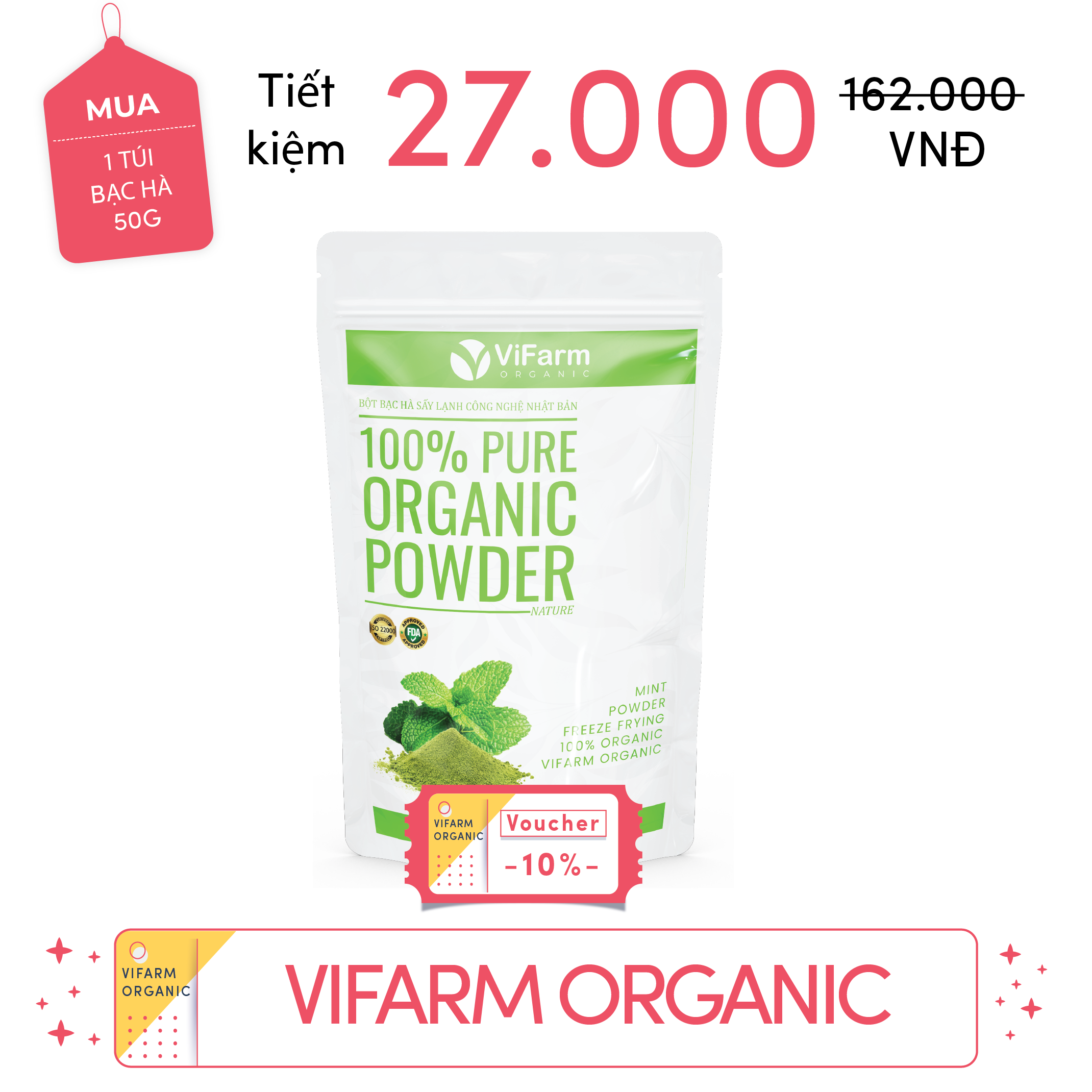 Bột Bạc Hà Nguyên Chất ViFarm 50g