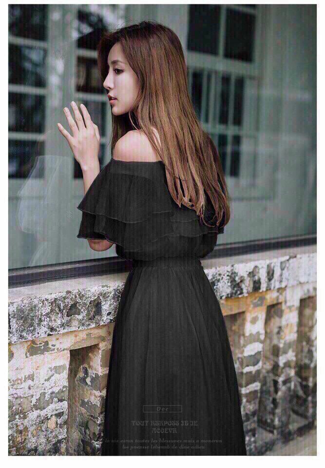 Đầm Maxi voan bẹt vai
