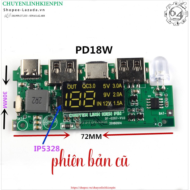 Mạch Sạc dự phòng D.I.Y cho box mica, Type C, Micro USB, Lightning,Sạc nhanh 3.0 ( BL64_236 )