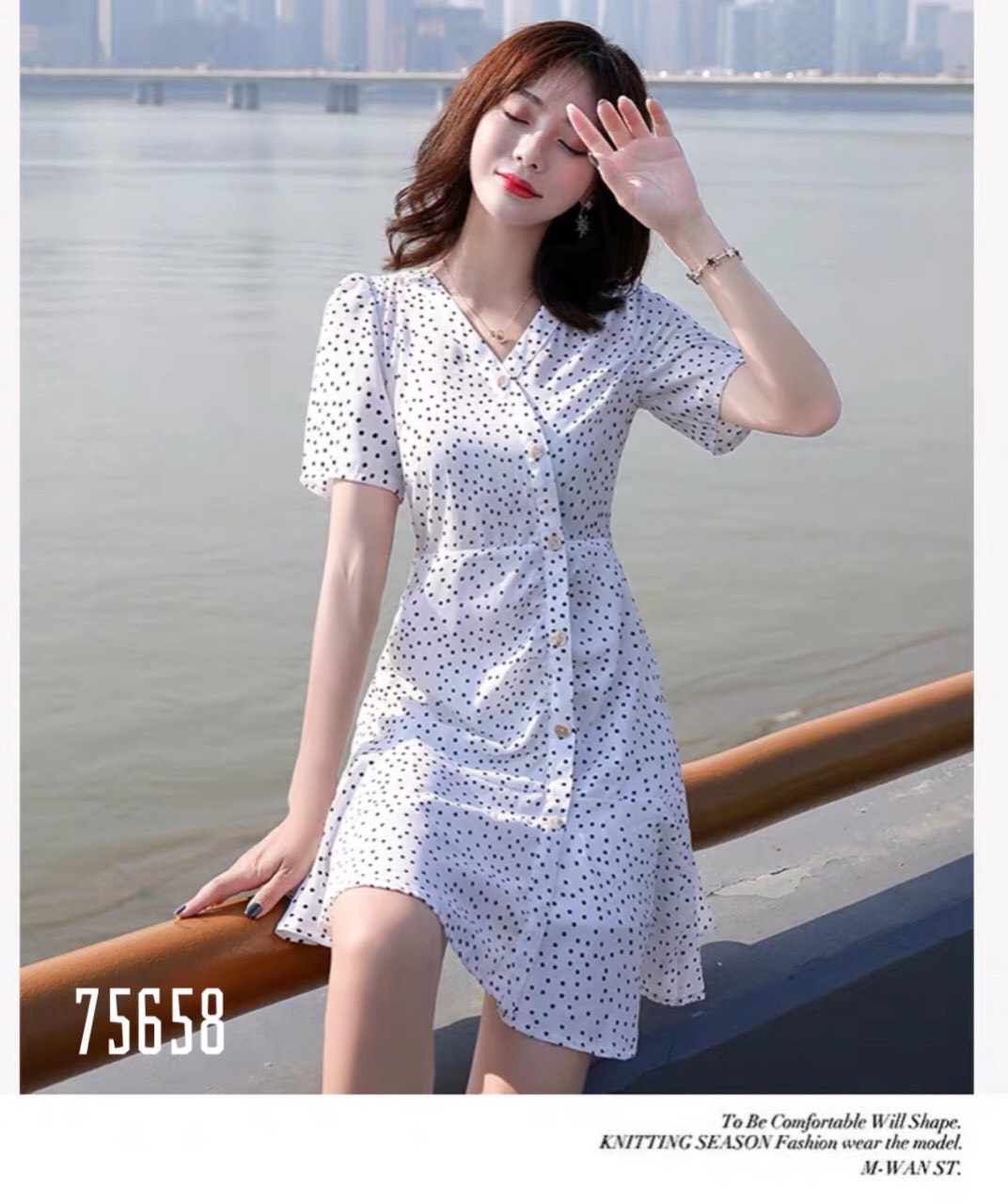 Đầm Kiểu Nữ Đi Chơi, Đi Biển Họa Tiết Chấm Bi Thanh Lịch, Vải Lụa Bi Mềm Mịn, Thoáng Mát, Thoải Mái, Dễ Phối Đồ Thời Trang Nữ Du Lịch