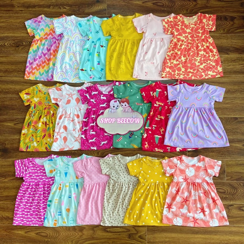 MÀU ĐẸP | Váy đầm cộc tay mùa hè cho bé gái | 7-17kg | Vải cotton xuất dư mềm mịn đẹp | hoạ tiết xinh SHOP BEECOW