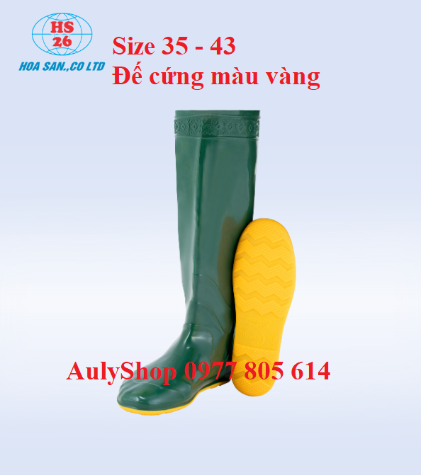 Ủng cấy ngắn Hoa San đế vàng cứng size 36-43, ủng đi mưa, ủng lao động, ủng hoa san