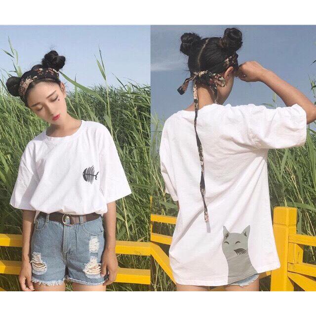 [HCM]ÁO THUN TAY LỬNG UNISEX CÁ MÈO