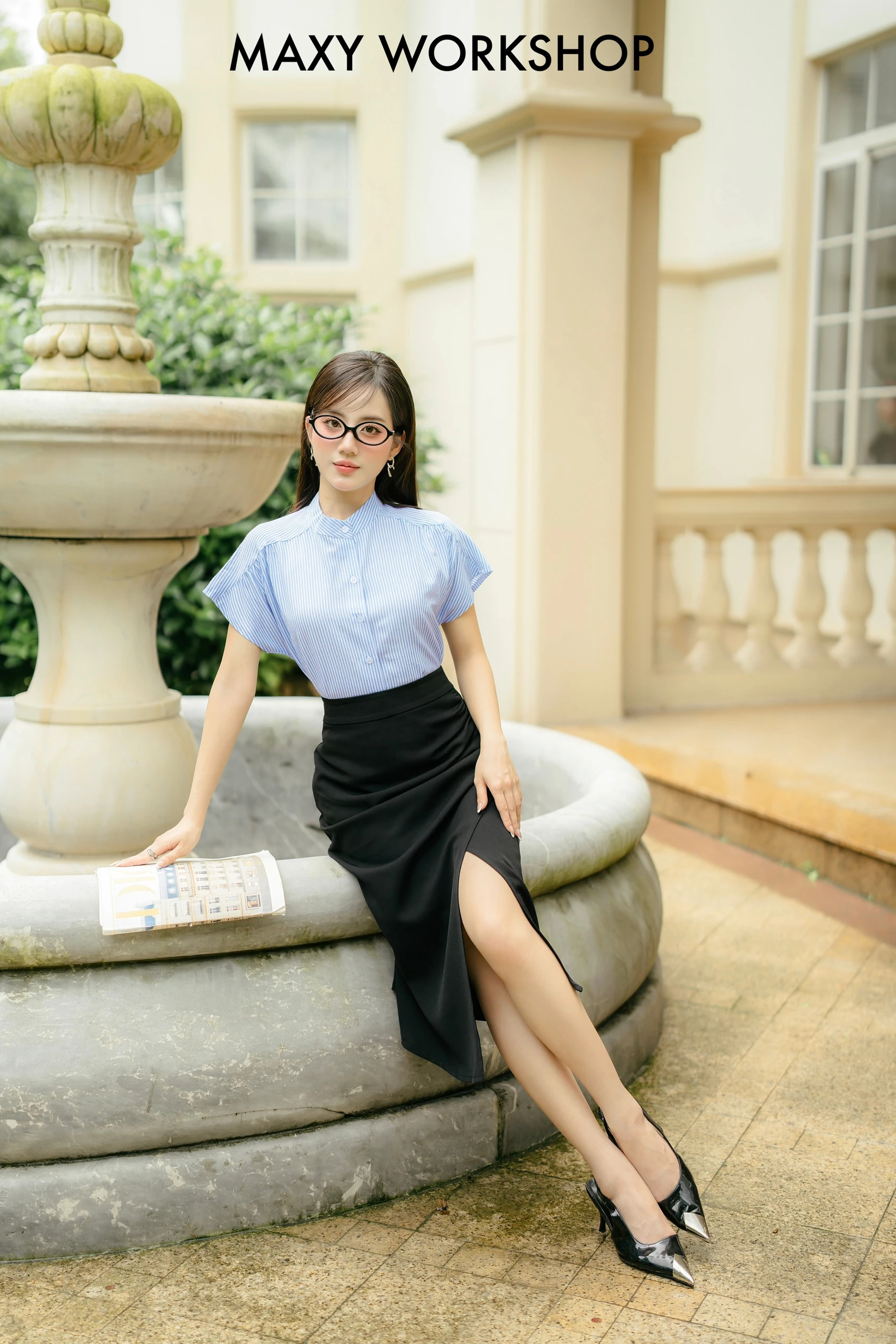 Chân váy dài xếp nếp bên hông Draped Side Skirt Maxy Workshop