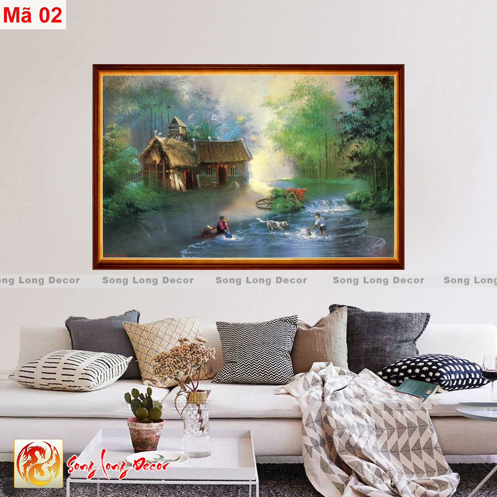 [THANH LÝ SẢ KHO] Tranh dán tường 3d - Tranh Đồng Quê - Tranh 3D làng quê - Song Long Decor DQ2