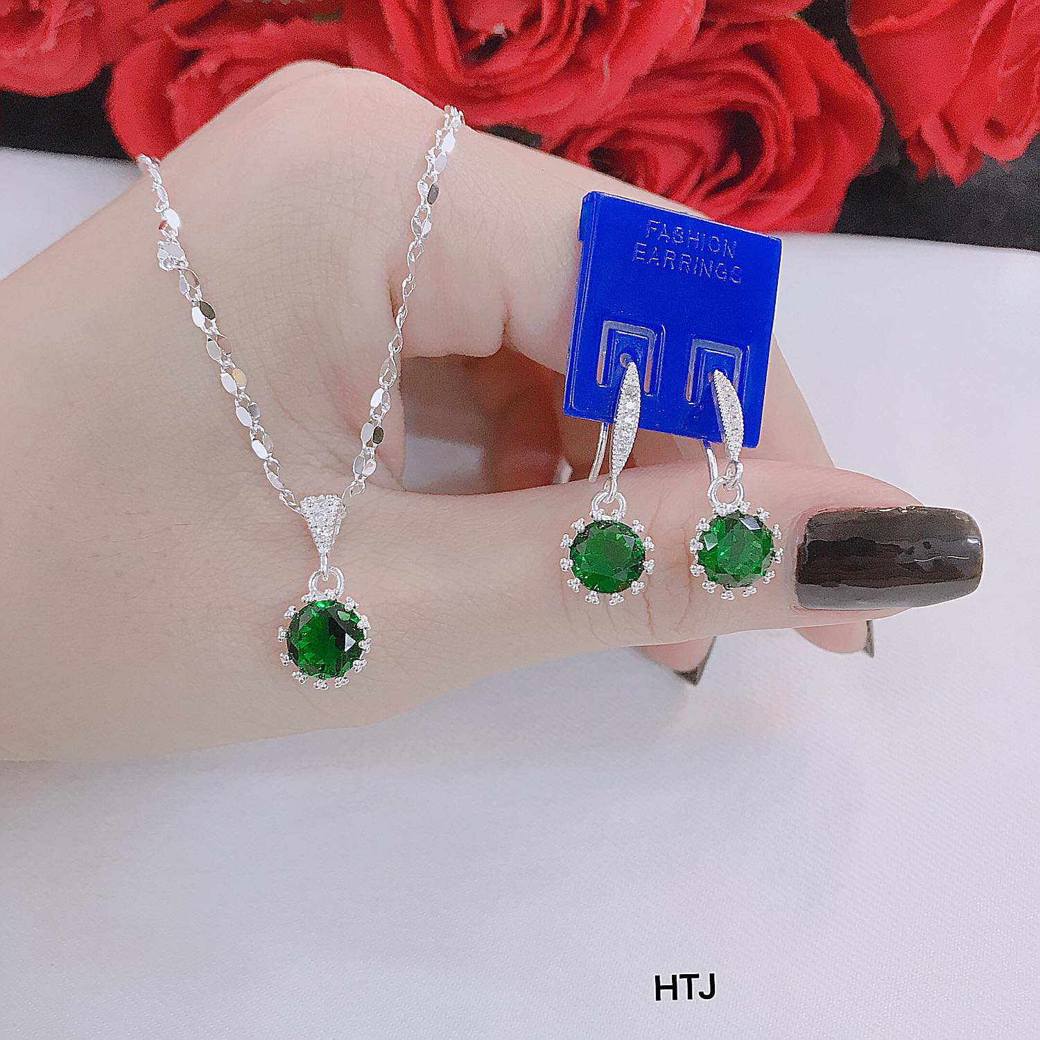 Bộ trang sức bạc thời trang mặt đá tròn chất liệu bằng bạc s925 MS162