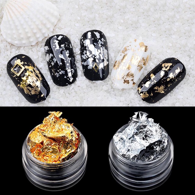 Set giấy nhún vàng bạc trang trí móng 12 hũ