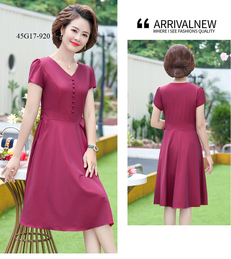 ĐẦM XÒE CỔ TIM THẮT EO TRUNG NIÊN