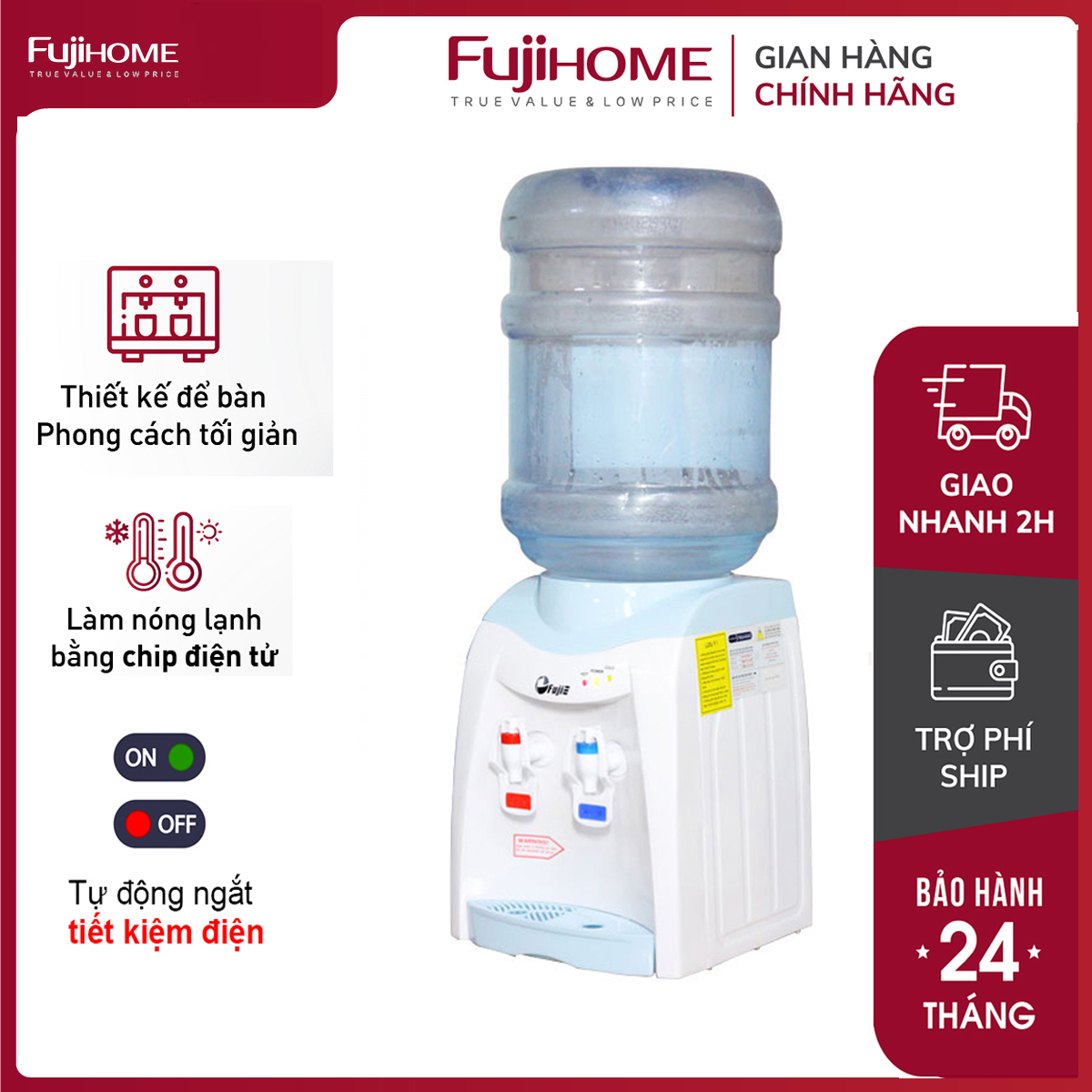 Cây nước nóng lạnh mini để bàn nhập khẩu  Fujie WD1080E, máy nước uống nóng lạnh tự động ngắt bình lọc nước úp - Bảo hành 2 năm tại nơi sử dụng