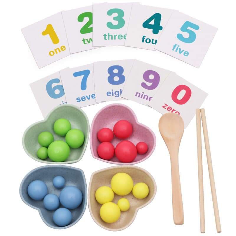 [HÀNG lᴏại 1] Bộ gắp hạt Gỗ số đếm kèm bát tăng tập trυng cho trẻ MONTESSORI