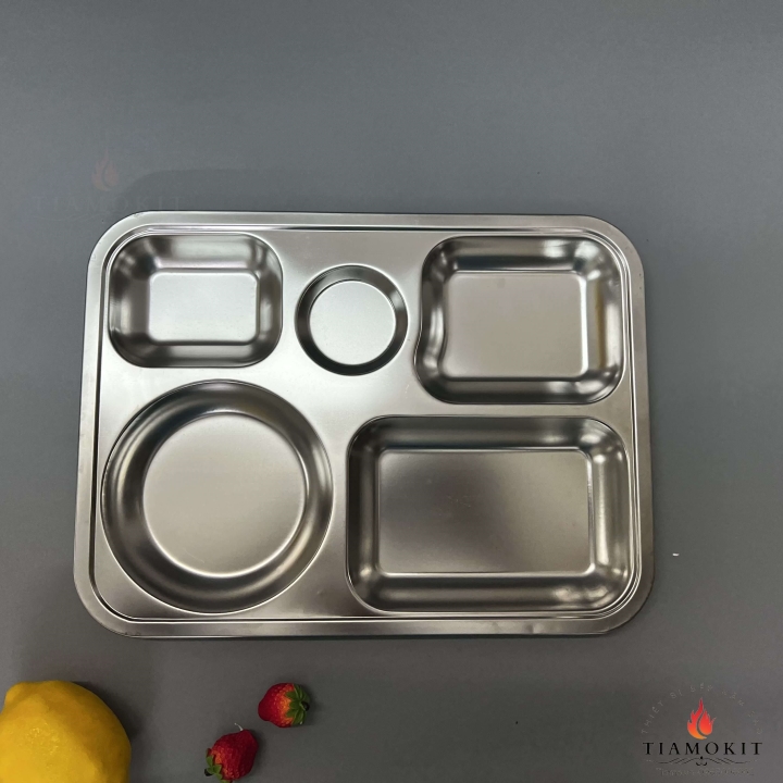 [Có bảo hành] [Có sẵn] [Ảnh thật] [Chính hãng] Khay inox chia cơm 5 ngăn lớn sus 201