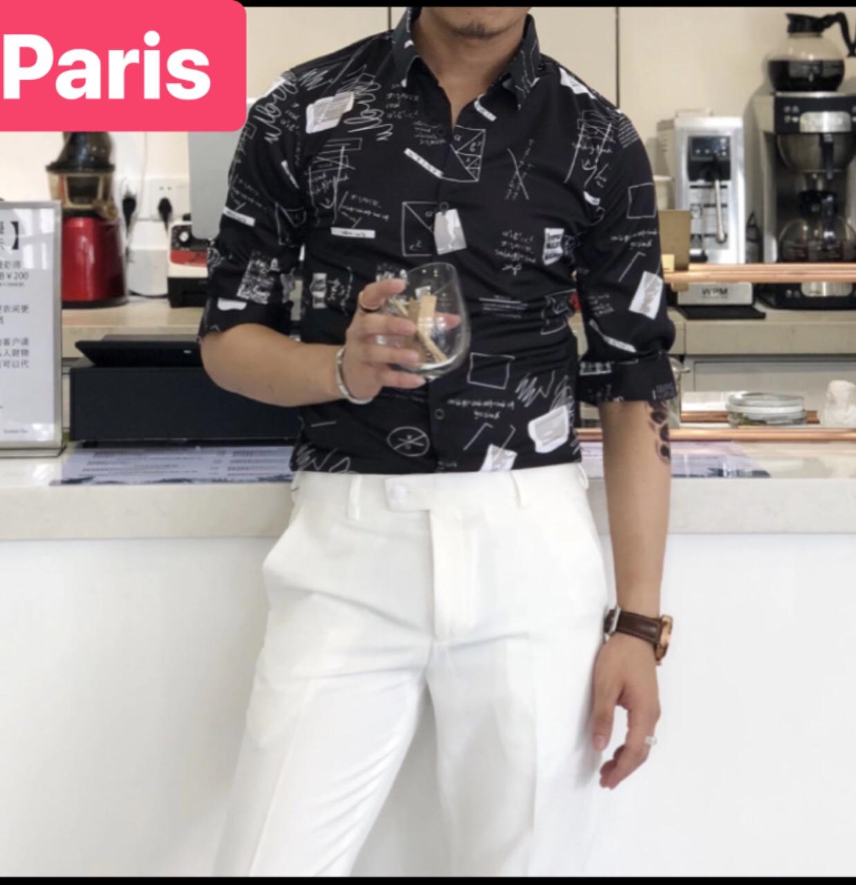 ÁO SƠ MI LỤA NAM TRẮNG ĐEN DÂN CHƠI NHÀ TOÁN HỌC NEWTON SOÁI KA CAO CẤP - PARIS FASHION
