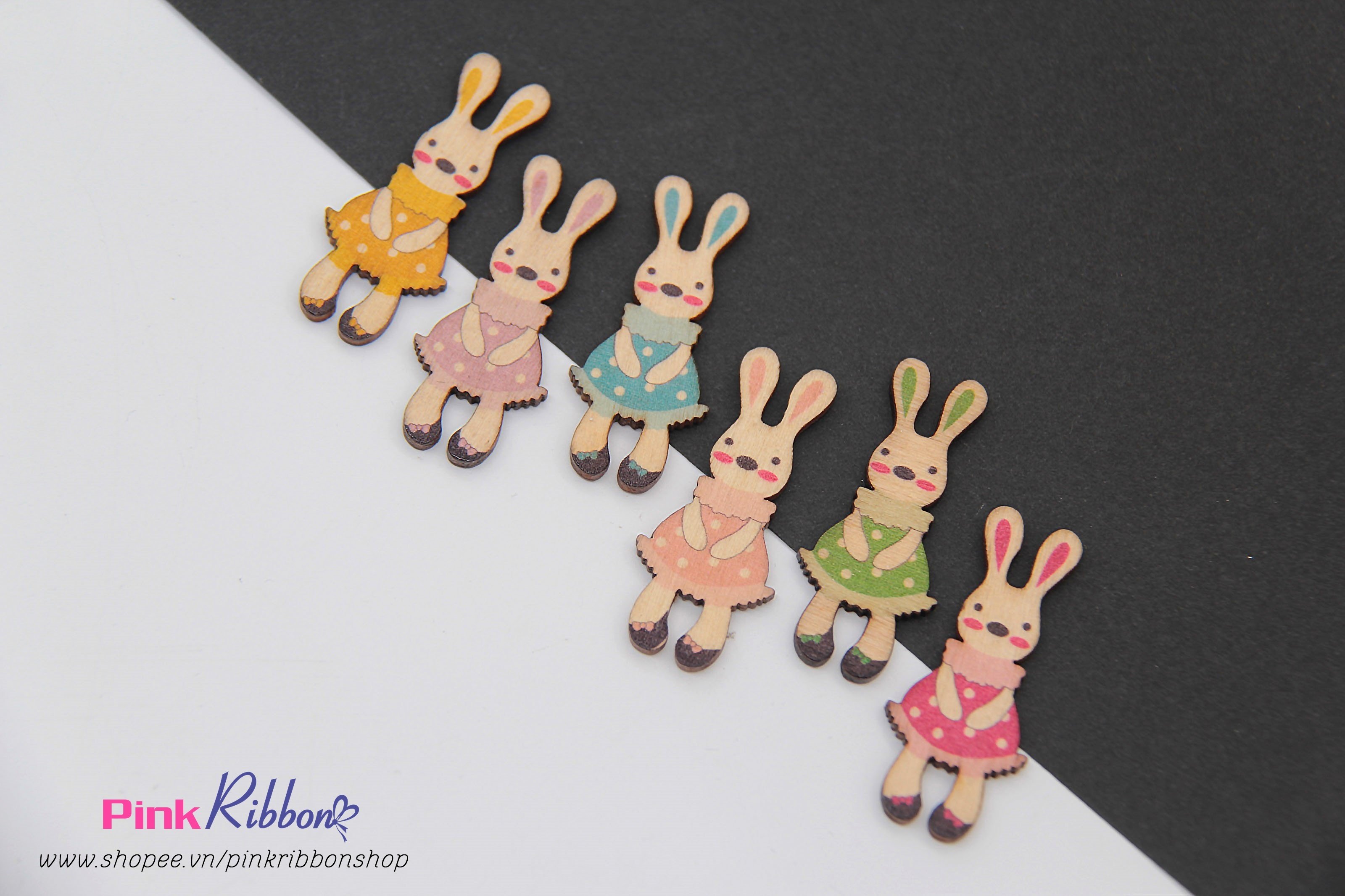 [Set 5c] Thỏ gỗ vintage cỡ 5cm x 2.1cm