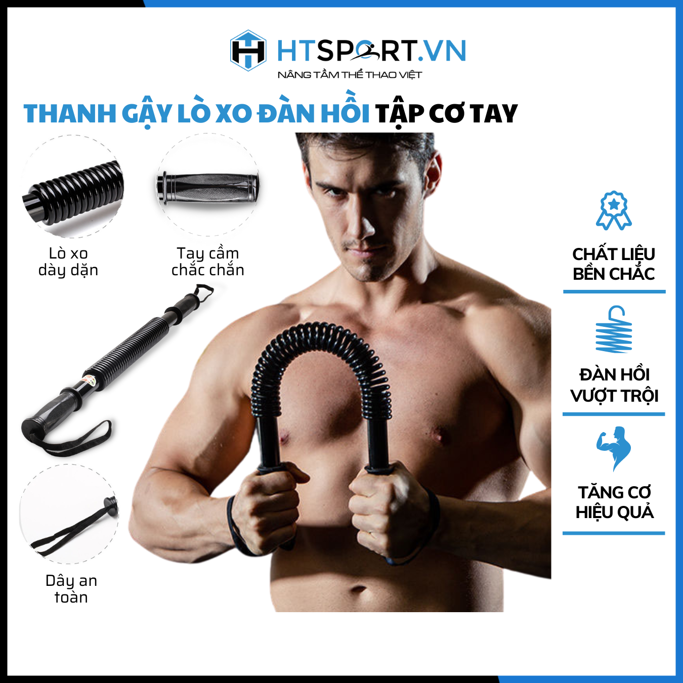 Thanh Gậy Tập Tay Lò Xo Đàn Hồi Cao Cấp, Gậy Bẻ Tập Cơ Tay Vai Ngực 20kg 30kg 40kg 50kg Tập Gym, Thể Thao Tại Nhà