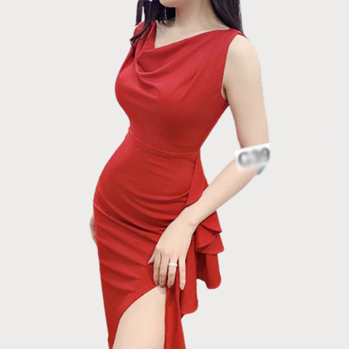 [HCM]Đầm  Nữ  Cao Cấp Lệch Tà Nơ Eo  Tt Đcc03