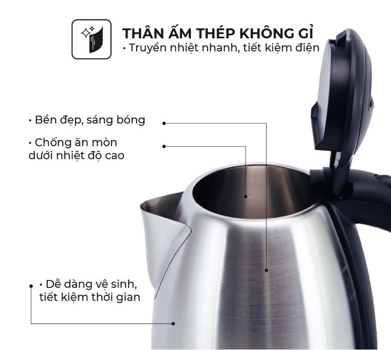 Ấm Siêu Tốc Inox - Bình Đun Siêu Tốc 1.8L