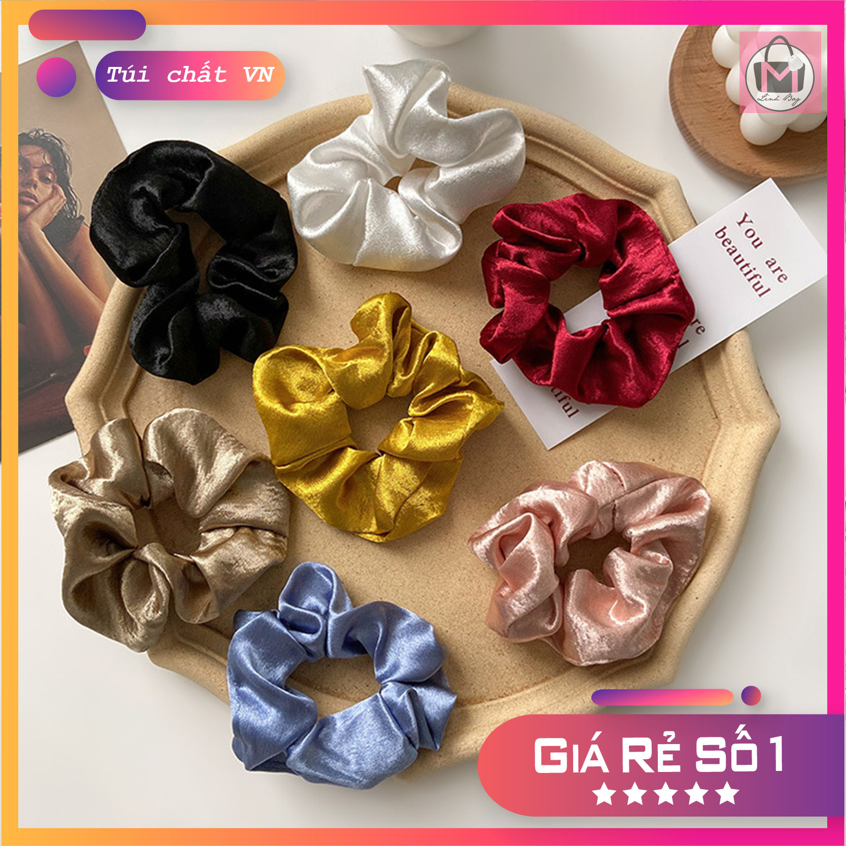 Cột tóc Scrunchies, dây buộc tóc vải Scunchies lụa trơn đơn sắc 2020