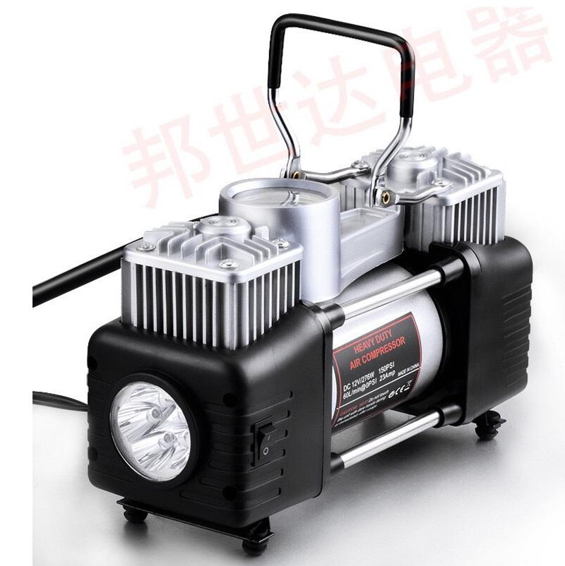 Bơm Lốp Ô Tô 2 Xi Lanh Cao Cấp Mặt Đồng Hồ Cơ Có Đèn Chiếu Sáng Tặng Kèm Phụ Kiện