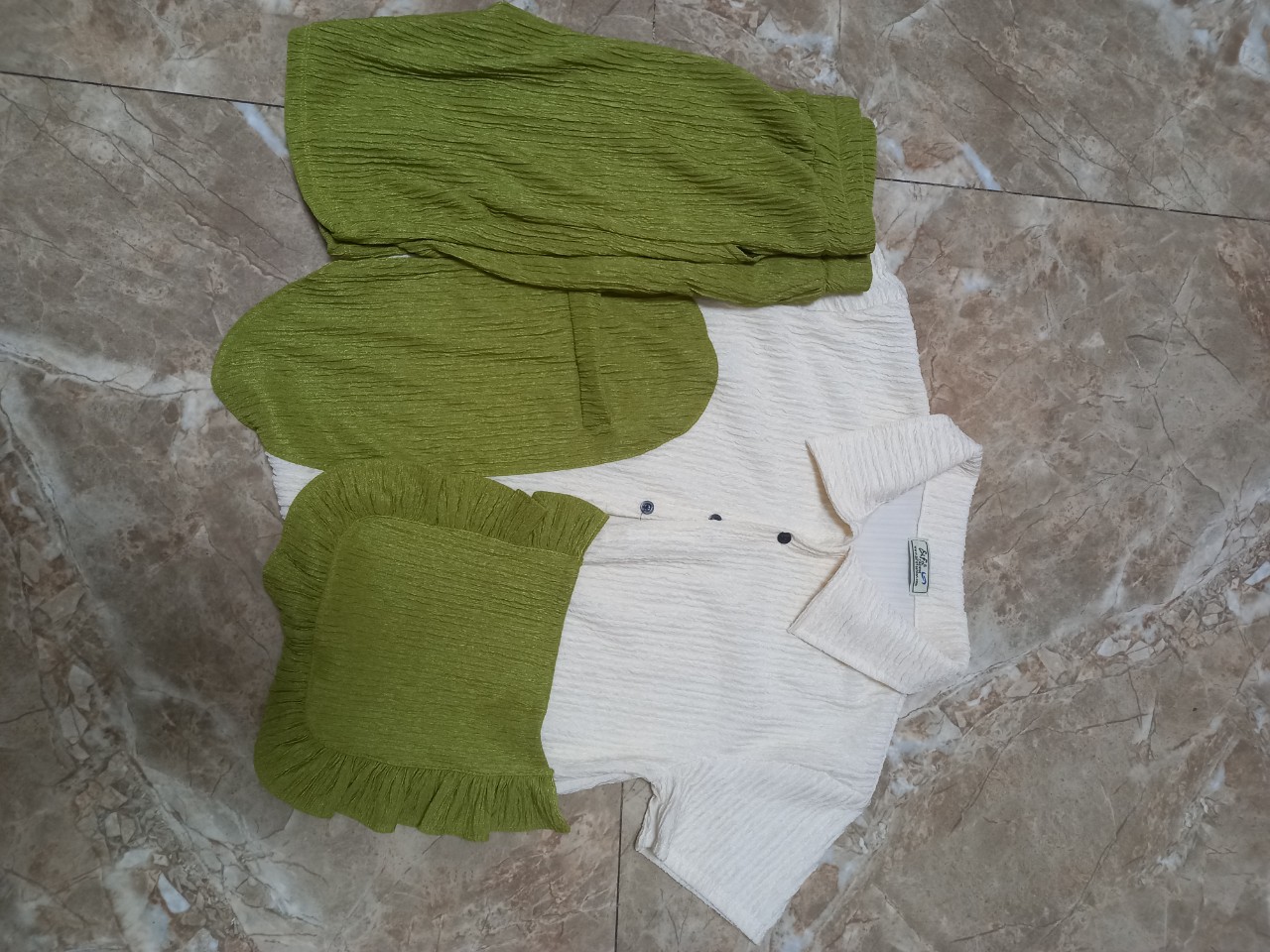 Set bộ nữ áo cổ bẻ phối màu túi kèm quần dài / lửng - chất thun gân xốp