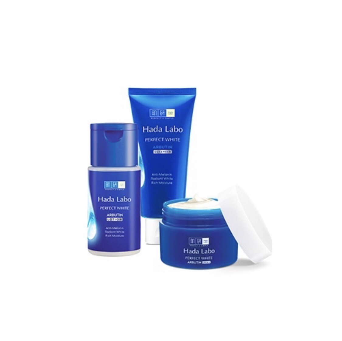 Bộ 3 sản phẩm Hada Labo Perfect White (Kem rửa mặt 80g + Dung dịch dưỡng 100ml + Kem dưỡng 50g)