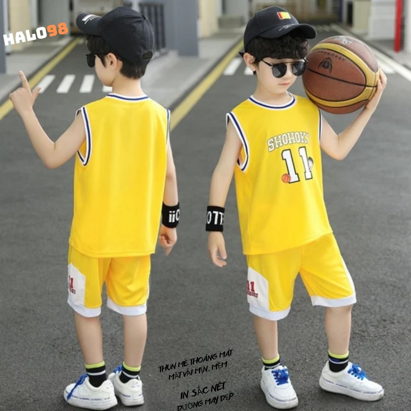 Bộ đồ bóng rổ bé trai, bộ đồ ba lỗ mùa hè thể thao, bộ quần áo bóng đá trẻ em halo98 store- shohoko 11, sport23