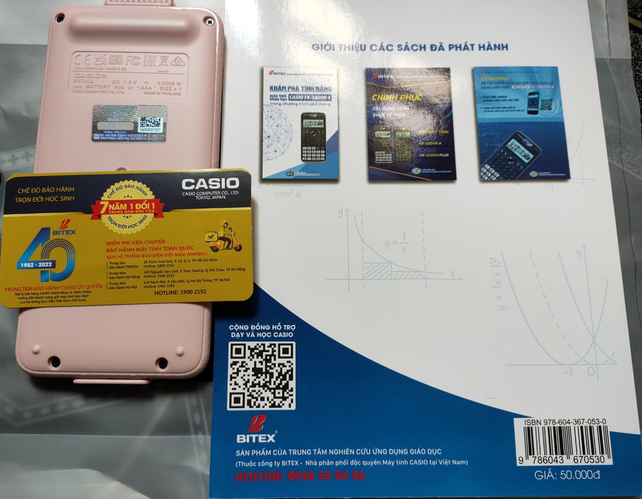 Combo máy tính Casio 880BTG Hồng và Cẩm nang HDSD