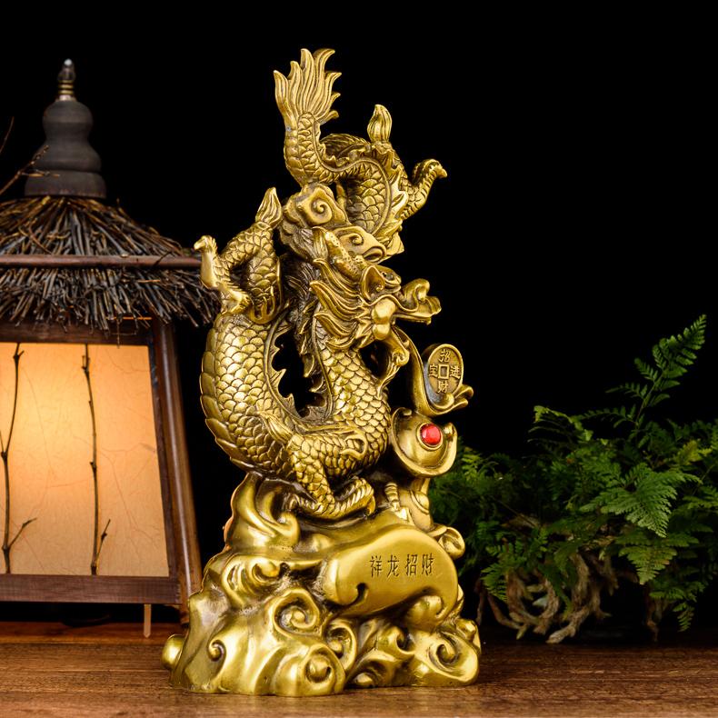 Tượng Rồng bằng đồng thau cao 39cm nặng 3600g - Linh vật phong thủy cát tường + Tặng 2 đồng xu may mắn